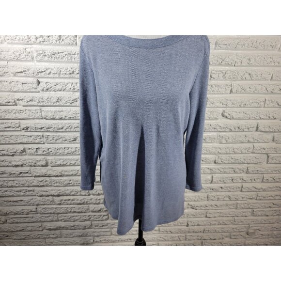 Chaps Womens Top XXL Plus Lace Up Sleeve Blue Sheer Pointelle BLU67E - Picture 4 of 8